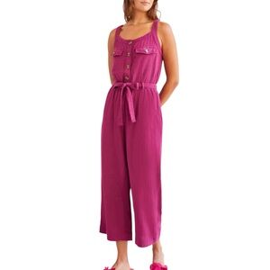 NWOT Tribal Jeans Cotton Gauze Belted Ankle Crop Sleeveless Tank Jumpsuit Purple
